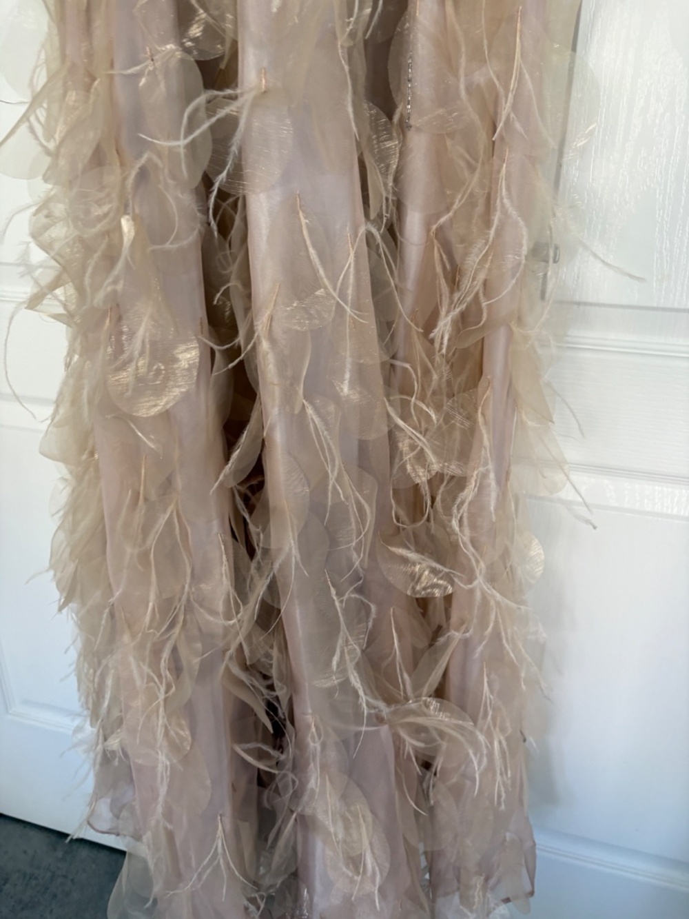 Sue Wong Rare Feather Petal Gown Champagne Silver 2 xs - Picture 8 of 8